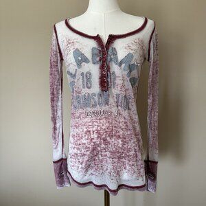 Vintage Y2K Sheer Waffle Alabama Crimson Tide Shirt Women S Henley Long Sleeve